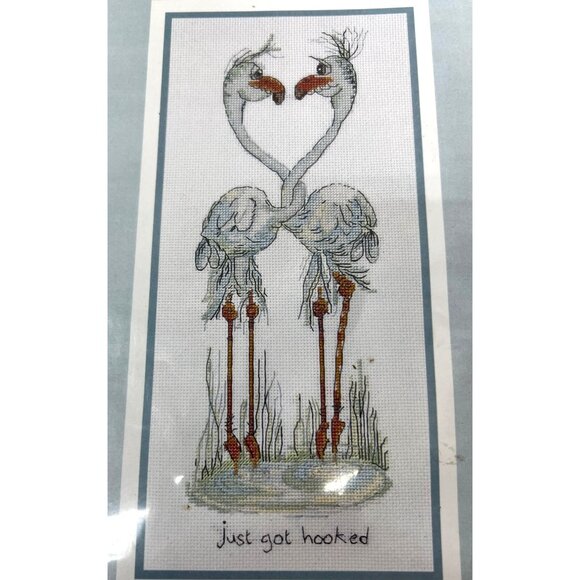 Anchor Counted Cross Stitch Kit "Just Got Hooked" 11" x 5.5" Aida Fabric Flaming - Picture 1 of 6